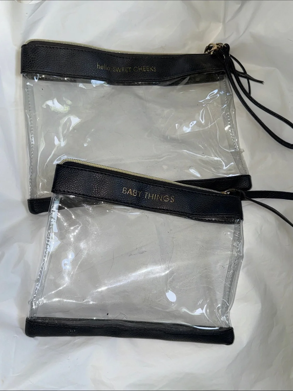 Baby Things Clear Travel Bag & Cosmetic Bag with Black Trim Zippered Cute❤️